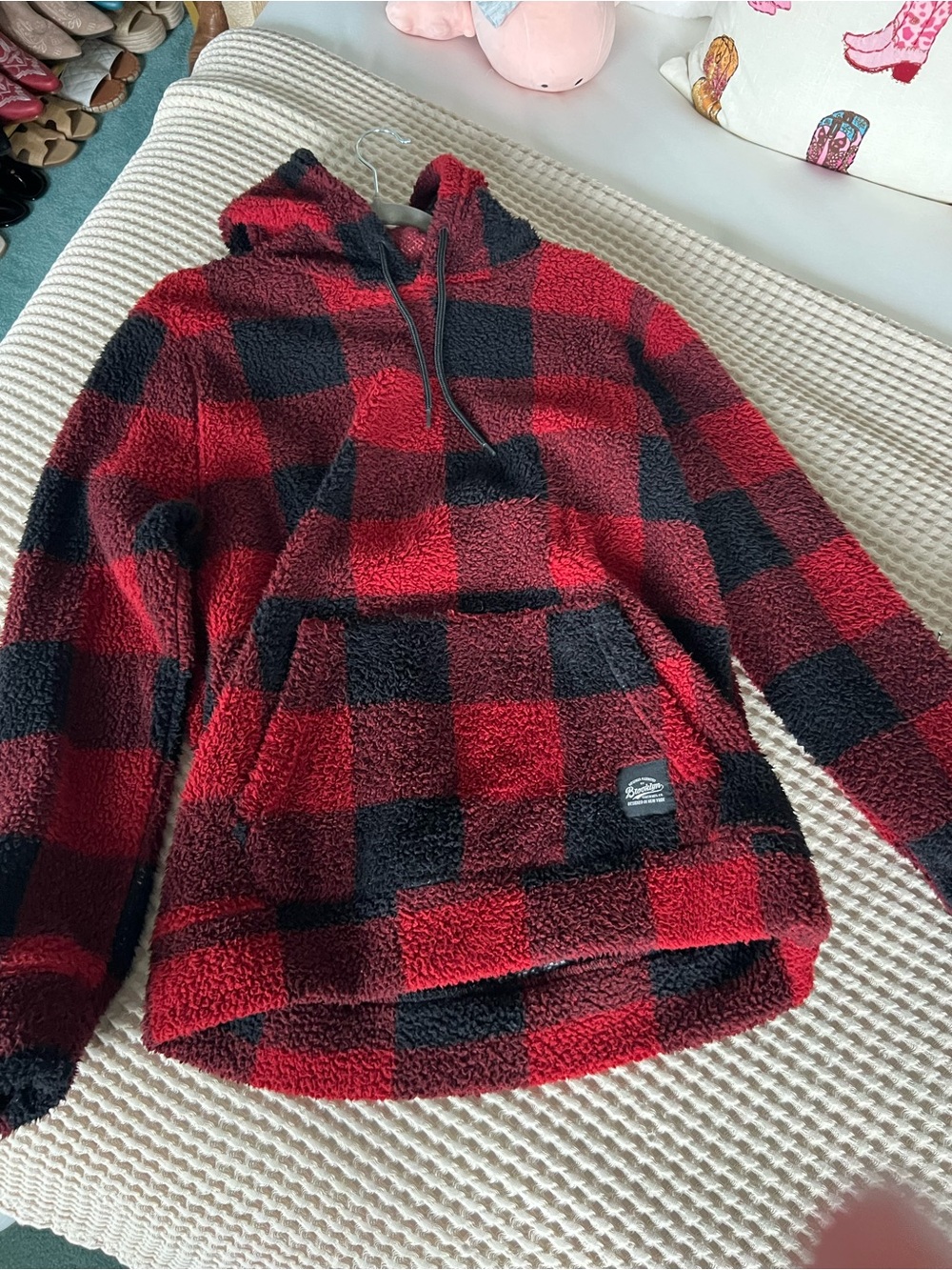 Red and Black Buffalo Plaid Sherpa Hoodie Jacket